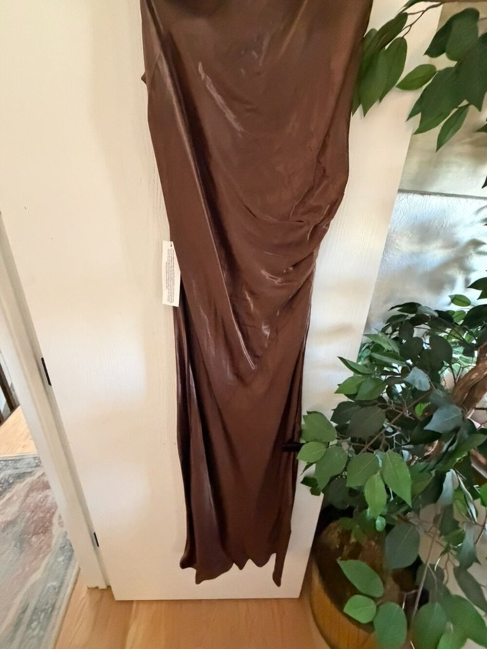 Topshop drape neck off the shoulder midi occasion dress in chocolate - Size 12 - Picture 4 of 4